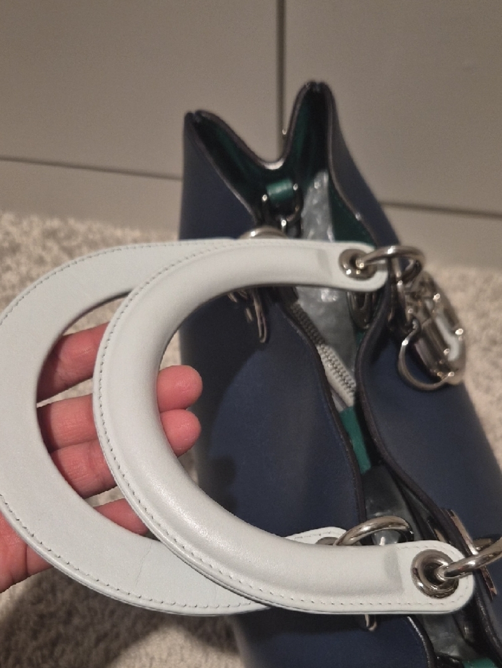 Dior Navy Diorissiomo with Whitish Bluish Handle and Silver Hardware - Picture 5 of 15